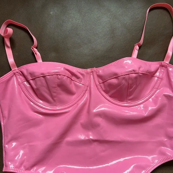Pink Vinyl Barbie esq Bodysuit - Picture 2 of 3